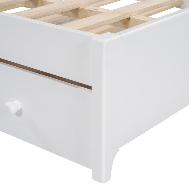 Queen Size Wooden Storage Platform Bed, with 2 Big Drawers, T Size Trundle, White