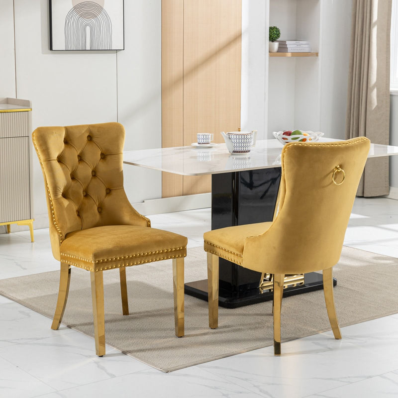 Nikki - Modern, High-End Tufted Solid Wood Contemporary Velvet Upholstered Dining Chair With Golden Stainless Steel Plating Legs, Nailhead Trim (Set of 2)