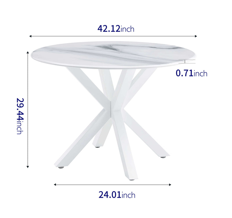 Table Cross Leg Mid-Century Dining Table For 4 - 6 People With Round MDF Table Top, Pedestal Dining Table, End Table Leisure Coffee Table - White