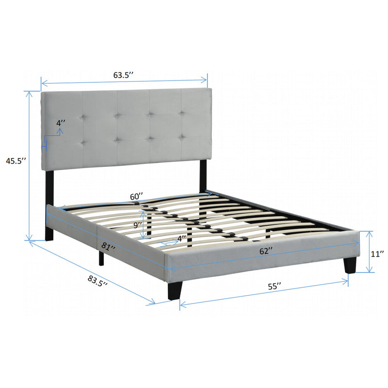 Queen Size Upholstered Platform Bed Frame With Pull Point Tufted Headboard, Strong Slat Support, Mattress Foundation, No Box Spring Needed - Gray