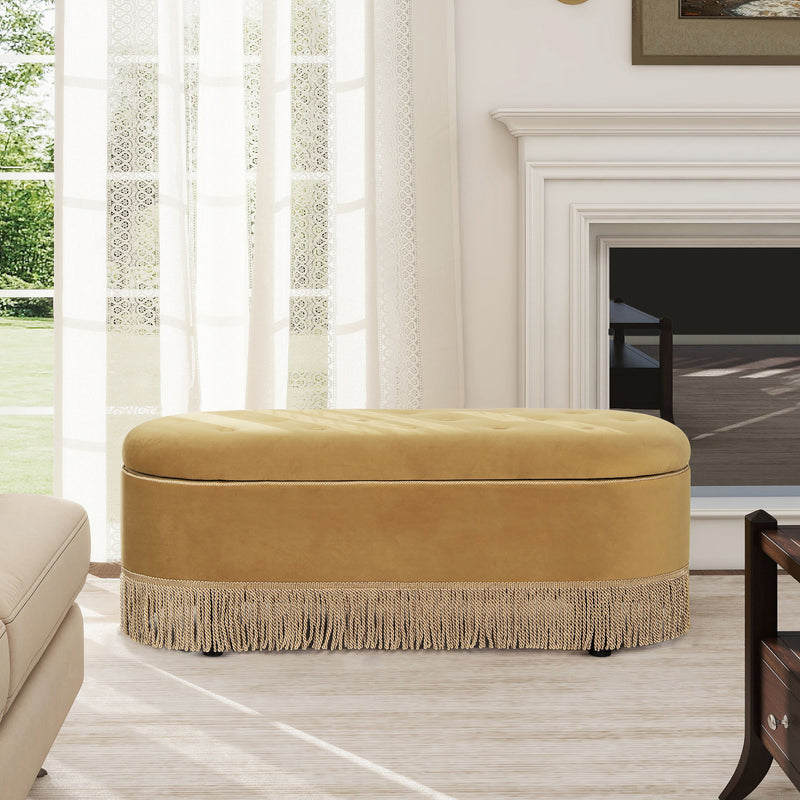 Melinda - Oval Tufted Bullion Fringe Storage Bench