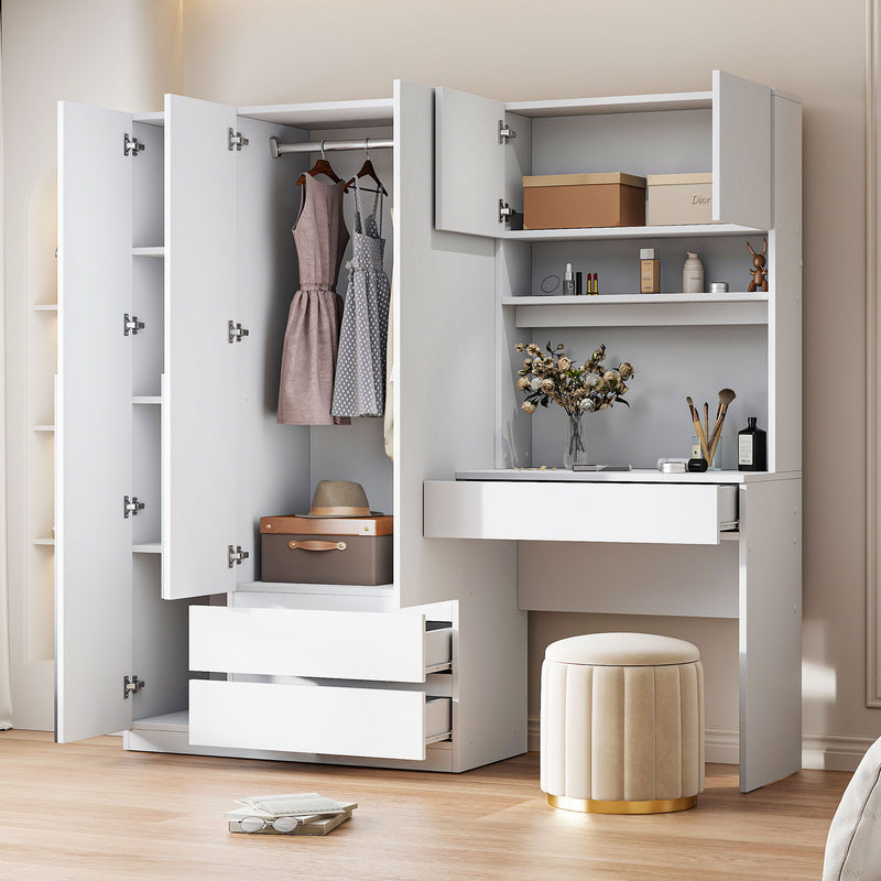 3 Door Storage Desk Wardrobe For Bedroom With Shelves And 3 Drawers