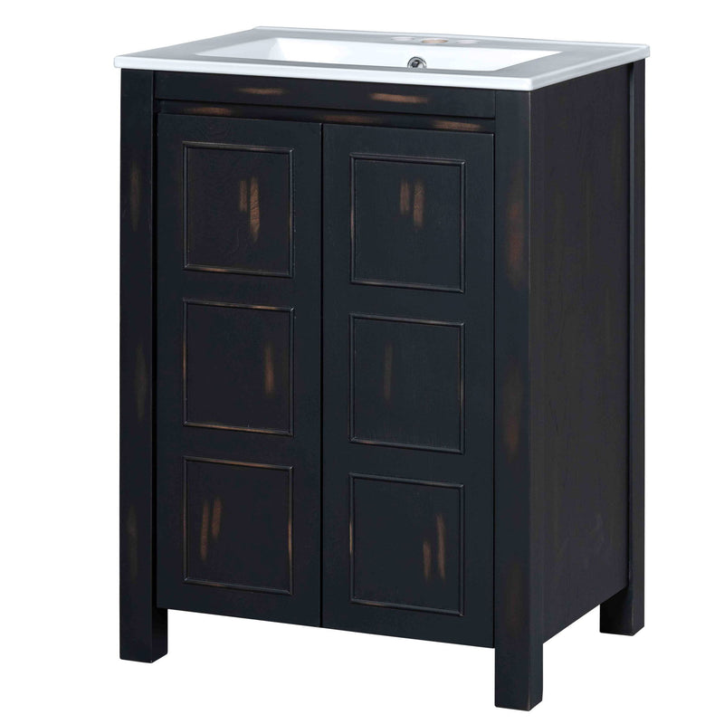 Vintage Style Small Bathroom Vanity Combo With Ceramic Sink, 2 Soft-Close Doors - Espresso