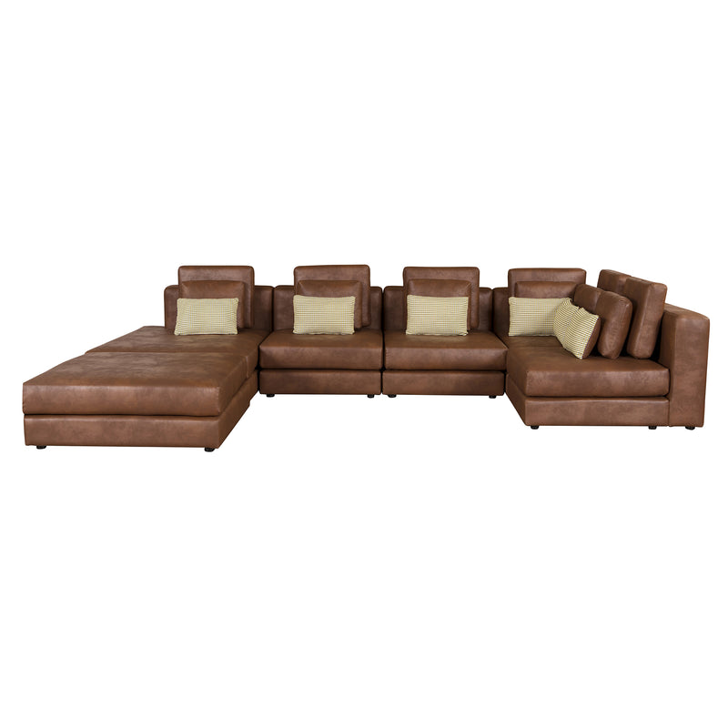 112.7" Modular Sectional Sofa Corner Sofa Chaise Lounge with Movable Ottoman for Living Room, Brown