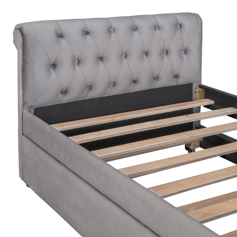 Twin Size Upholstered daybed with Trundle, Wood Slat Support, Gray(OLD SKU :LP000116AAE)