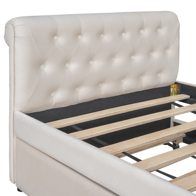 Twin Size Upholstered daybed with Trundle, Wood Slat Support, Beige(OLD SKU :LP000116AAA)