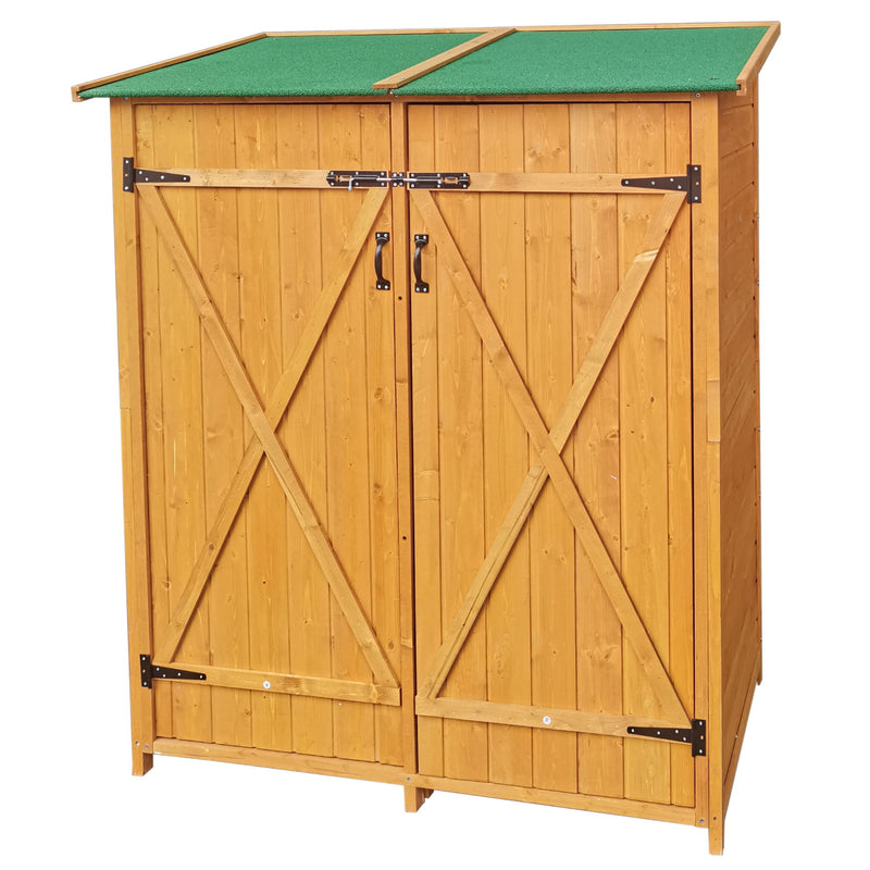 Wooden Shed Natural For Backyard Garden Big Tool Storage Flat Roof Tool Room - Natural