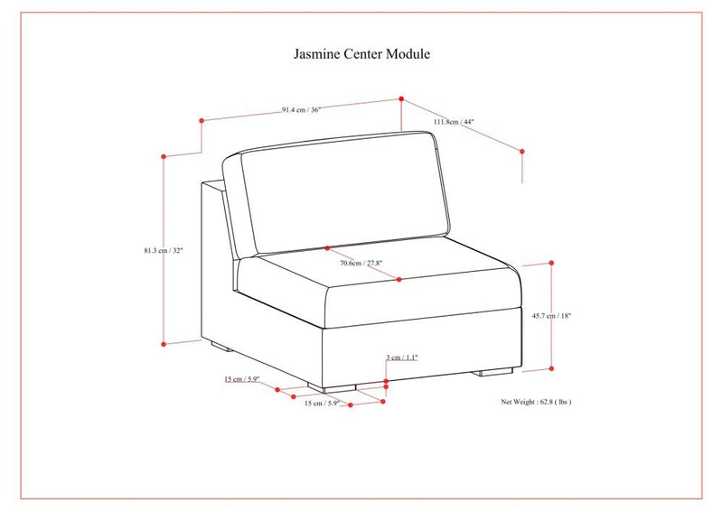 Jasmine - Center Sofa Module - Gray