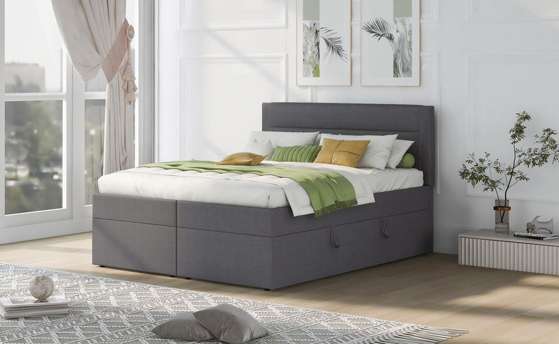 Queen Size Upholstered Platform Bed with Storage Underneath, Gray