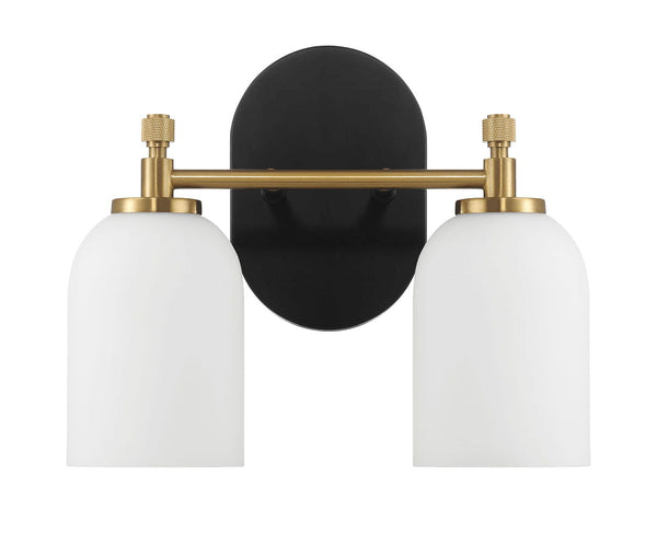 Vortex - 2 Lights Vanity In Traditional Style For Over Bathroom Mirror Wall Sconce - Black / Gold / White