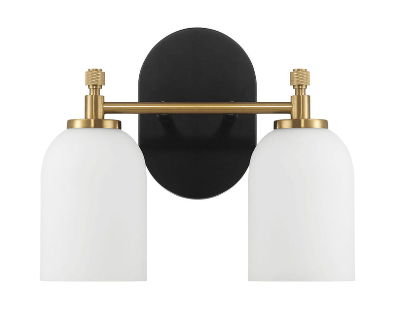 Vortex - 2 Lights Vanity In Traditional Style For Over Bathroom Mirror Wall Sconce - Black / Gold / White