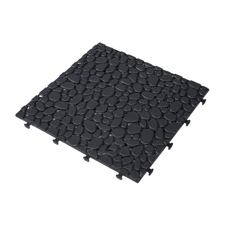 Interlocking Deck Tiles Plastic Waterproof Outdoor All Weather Anti-Slip Bathroom Shower Balcony Porch Strong Weight Capacity Upto 440 Lbs, Pebble Stone Pattern