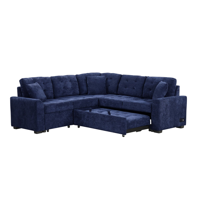 L-Shape Sofa Bed Pull-Out Sleeper Sofa With Wheels, USB Ports, Power Sockets For Living Room