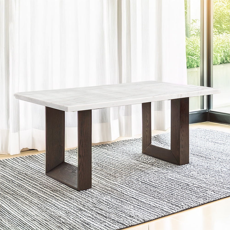 Edwyn - Dining Table With Marble Top - White Natural Marble Top & Brown Finish