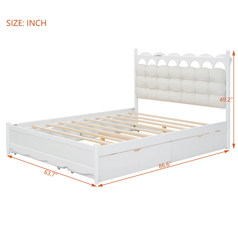 Storage Platform Bed, With 2 Big Drawers, Trundle, One Set Of Sockets & USB Ports