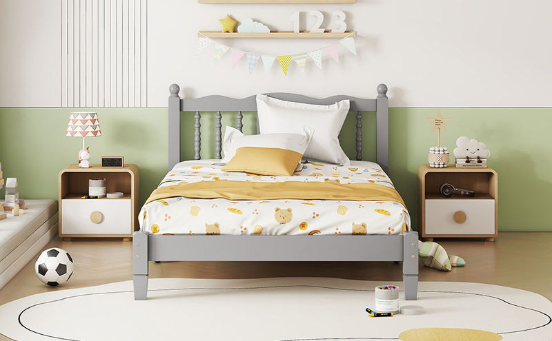 Bed With Column Decoration Headboard, With Bed Slats