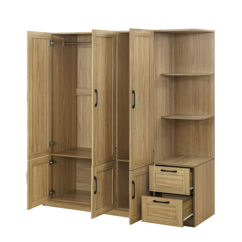 3 Door Storage Wardrobe For Dedroom With Shelves And 2 Drawers, Side Storage Shelves