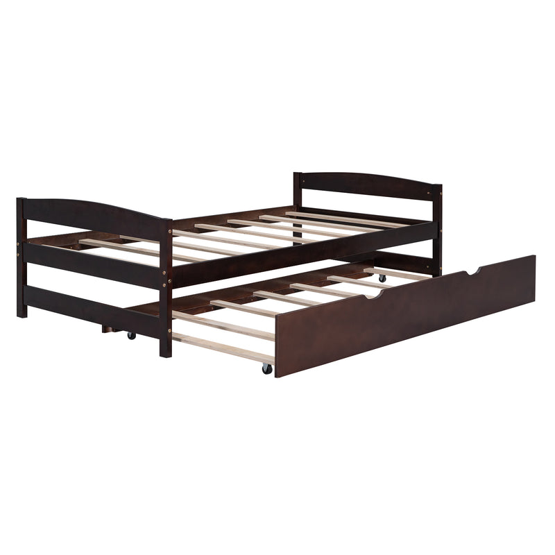 Twin Size Platform Bed with Twin Size Trundle, Espresso