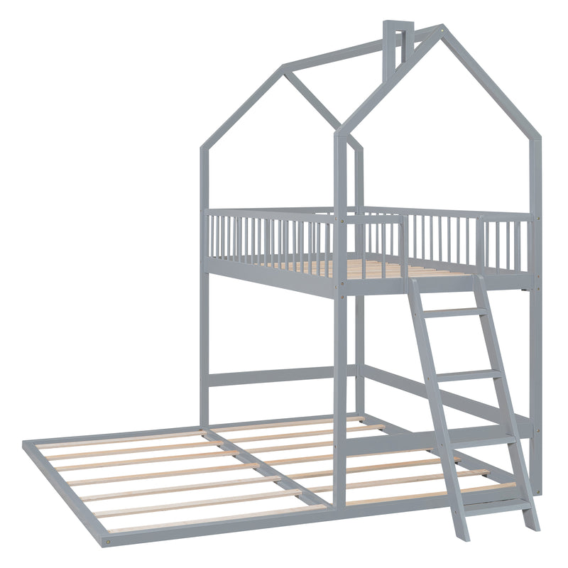 Twin Over Twin-Twin House Bunk Bed with Extending Trundle and Ladder