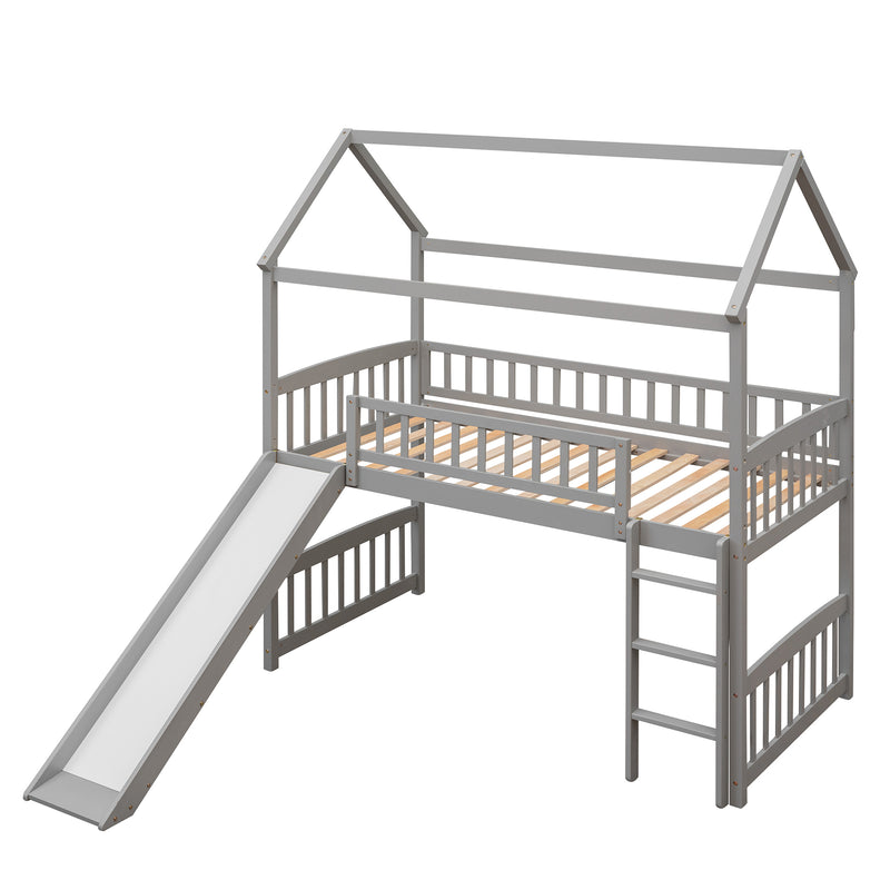 Twin Loft Bed with Slide, House Bed with Slide,White(OLD SKU :LT000212AAE)