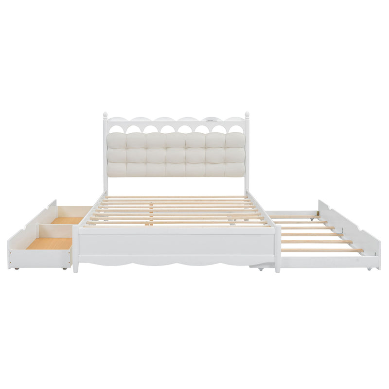 Storage Platform Bed, With 2 Big Drawers, Trundle, One Set Of Sockets & USB Ports