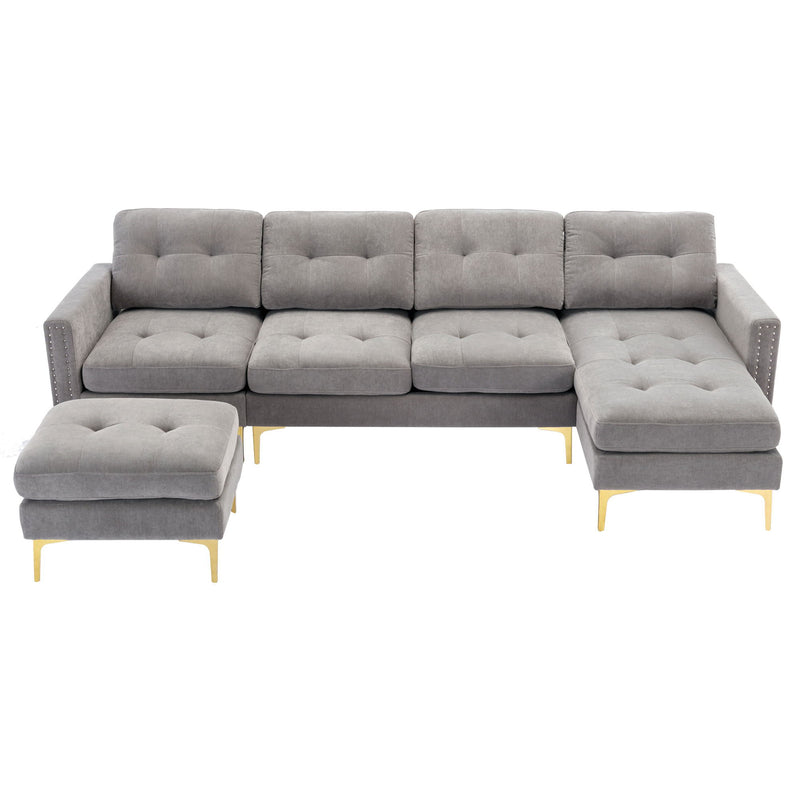 L-Shape Convertible Sectional Sofa Couch With Movable Ottoman For Living Room