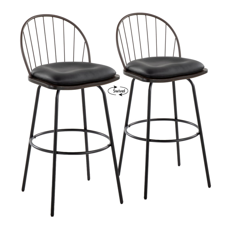 Riley - Claire Farmhouse Fixed Height Barstool With Swivel With Round Footrest (Set of 2)