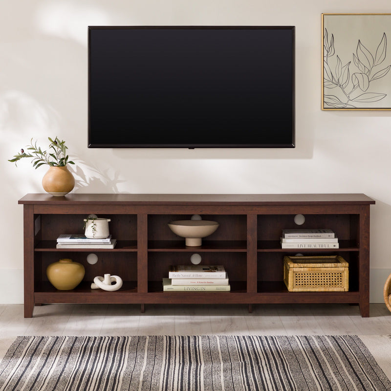 Modern Transitional 3 Shelf Open Storage 70" TV Stand For 80" TVs - Brown