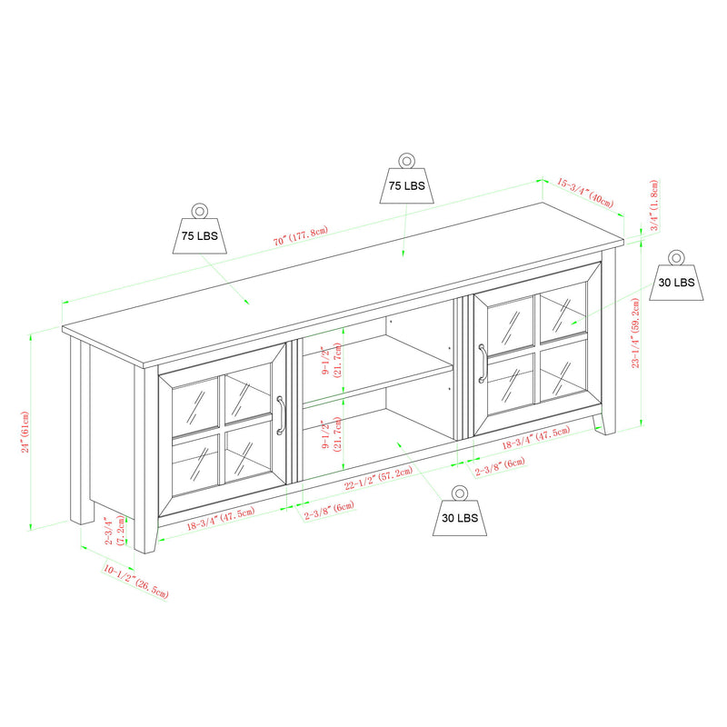 Modern Farmhouse 2 Door Glass Windowpane 70" TV Stand For 80" TVs