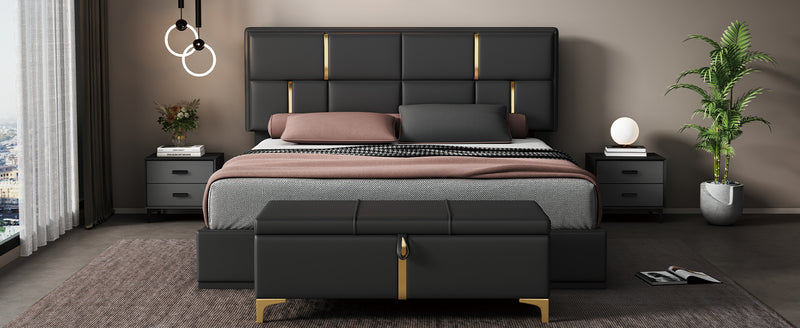 Queen Size Upholstered Platform Bed with Hydraulic Storage System,No Box Spring Needed,Black