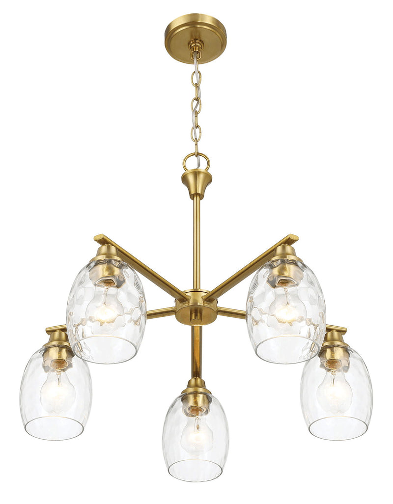 Elegance 5 Lights Linear Arms With Chain Chandelier - Clear / Gold