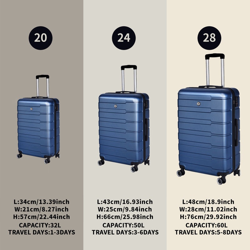 Luggage Suitcase 3 Piece Sets Hardside Carry-On Luggage With Spinner Wheels 20" / 24" / 28"