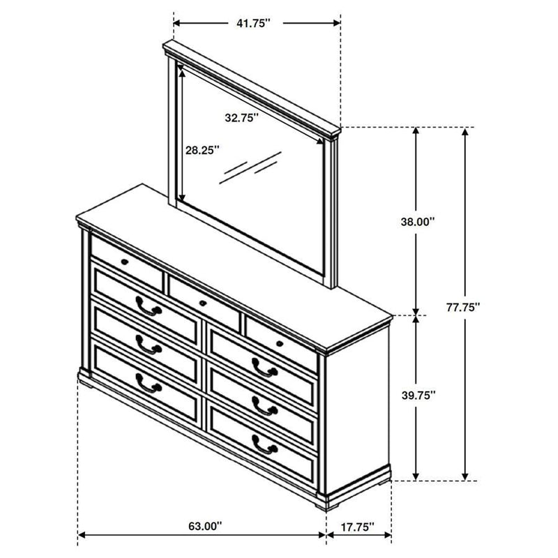 Hillcrest - 9-Drawer Dresser With Mirror - Distressed White