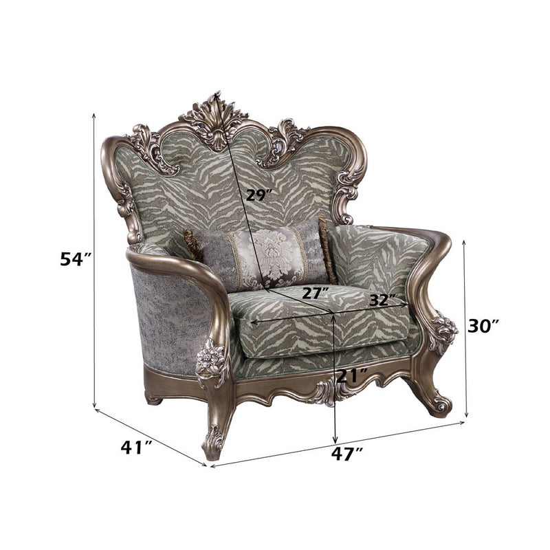 Elozzol - Chair With Pillow - Fabric & Antique Bronze Finish - Wood