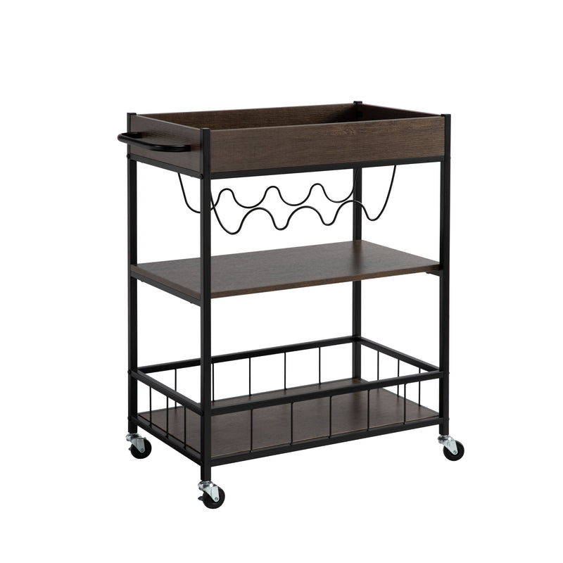 Rolling Kitchen Cart With Storage And Four Wine Bottle Rack