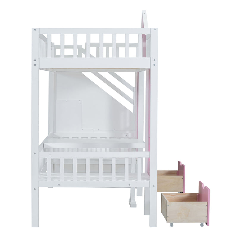 Twin Over Twin Bunk Bed With Changeable Table, Bunk Bed Turn Into Upper Bed And Down Desk