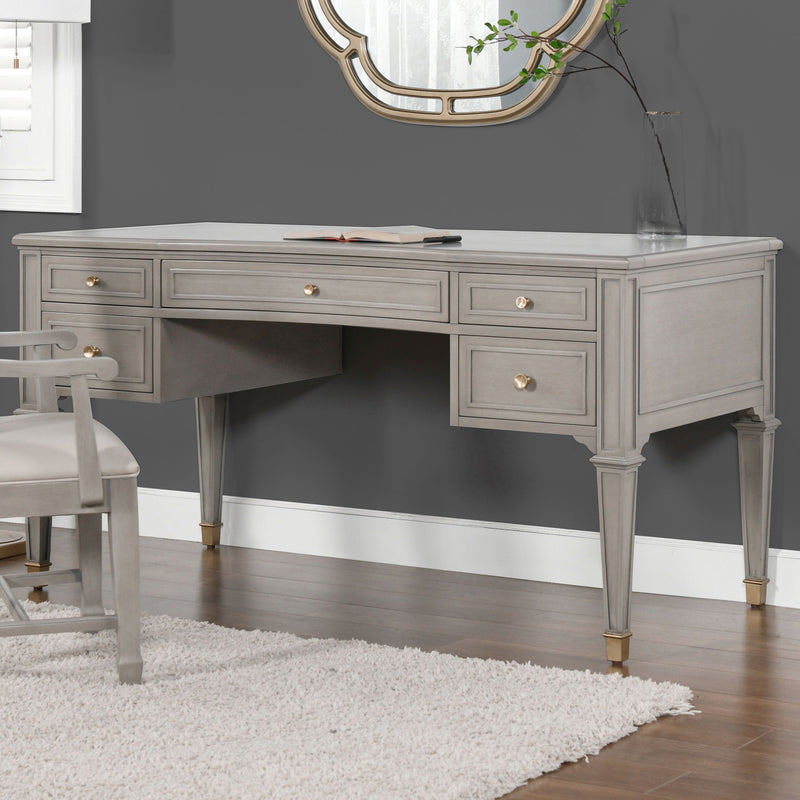 Dauphin - Gold Accent 5 Drawer Executive Desk - Gray Cashmere