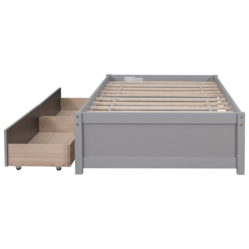 Twin Bed with 2 Drawers, Solid Wood, No Box Spring Needed ,Grey(New SKU:W504P149041)