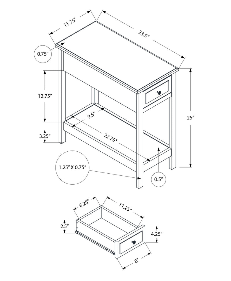 Accent End Table, 2 Tier, Storage Drawer, Transitional - Walnut