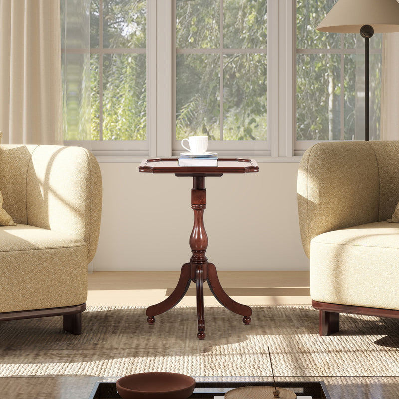 Mabel - Elegant Turned Pedestal Side Table - Rich Walnut Birch