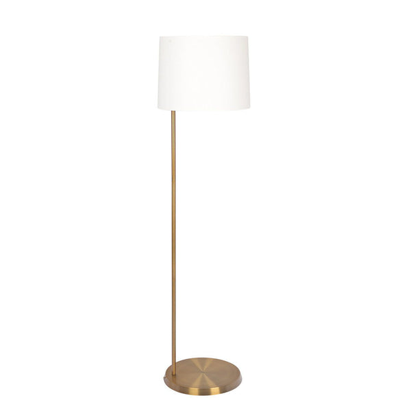 Zenith - Offset Base Floor Lamp With Drumshaped Linen Shade - Gold / White