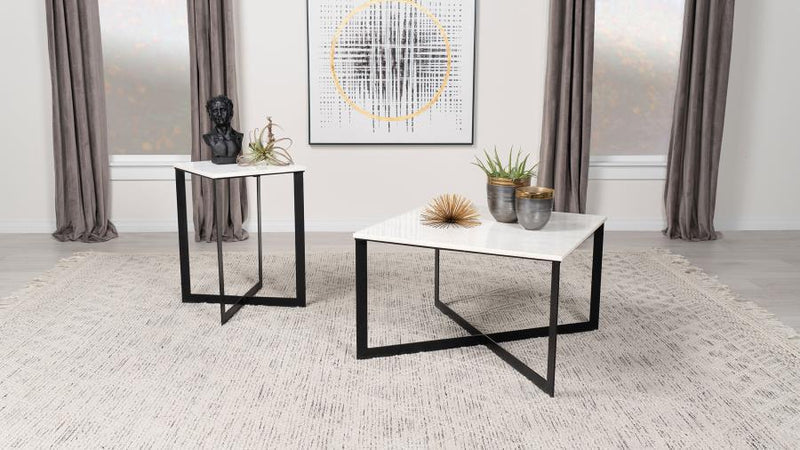 Tobin - Square Marble Top Coffee Table - White And Black