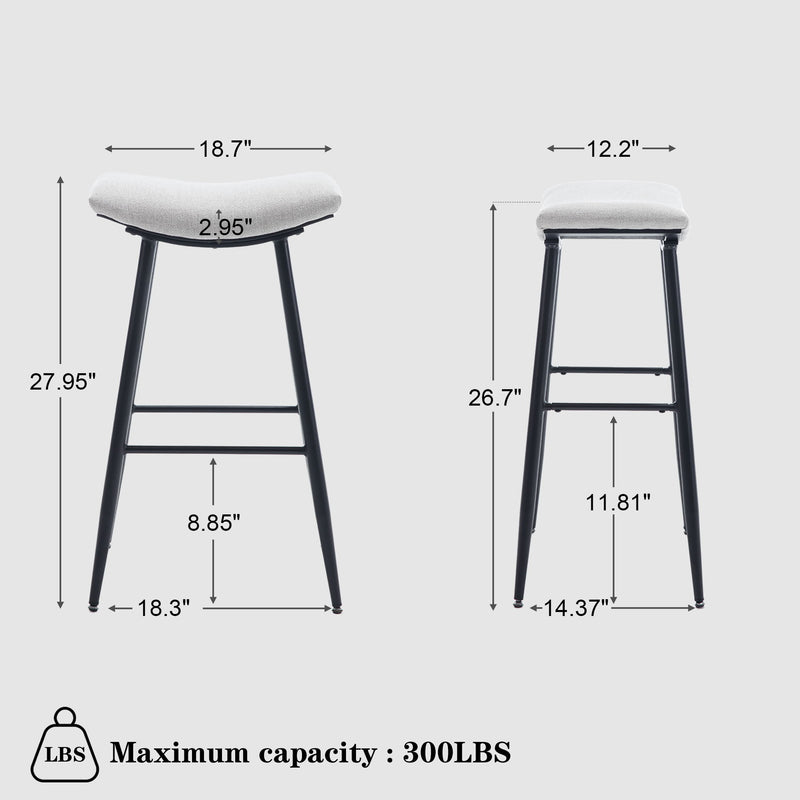 Bar Stools (Set of 2) Armless Counter Low Bar Stools Without Back Modern Linen Fabric Breakfast Stools With Metal Leg And Footrest