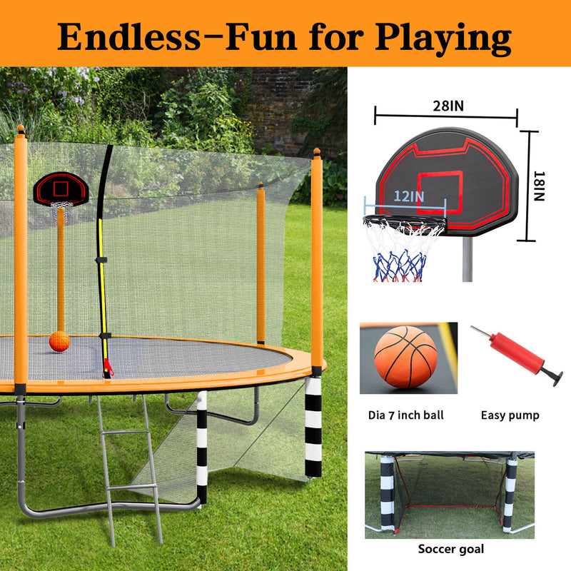 16Ft Trampoline With Basketball Hoop Pump And Ladder (Inner Safety Enclosure) With Soccer Goal