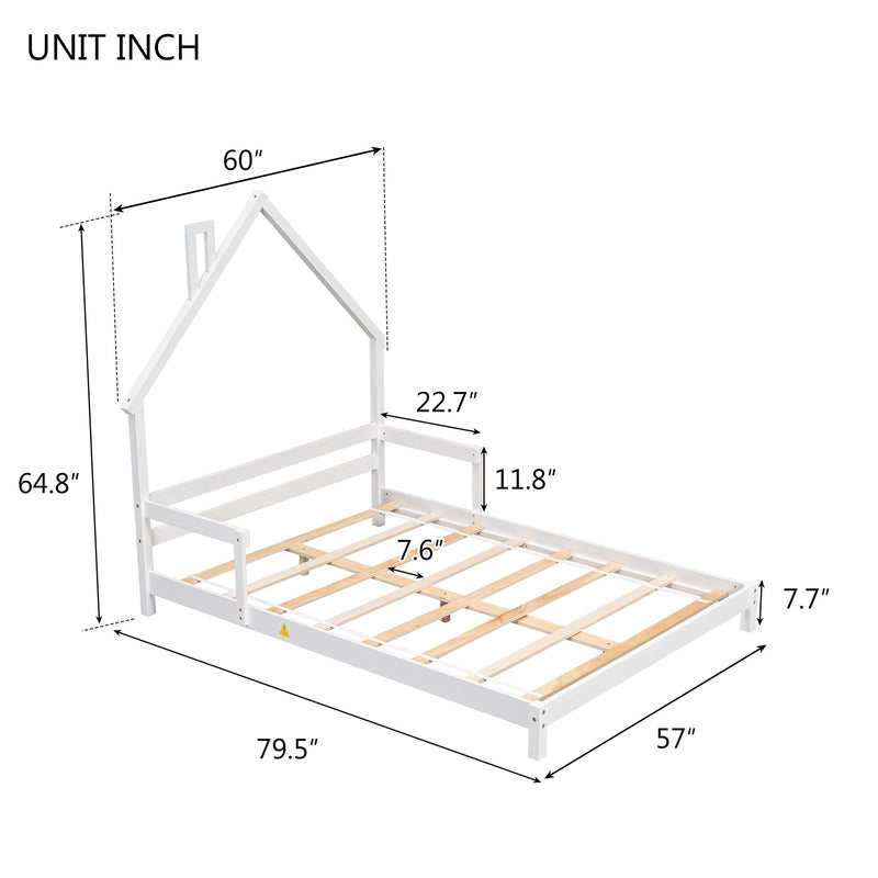 House-Shaped Headboard Bed With Handrails, Slats