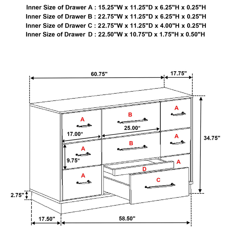 Fenwick - 9-Drawer Dresser - Gray Oak