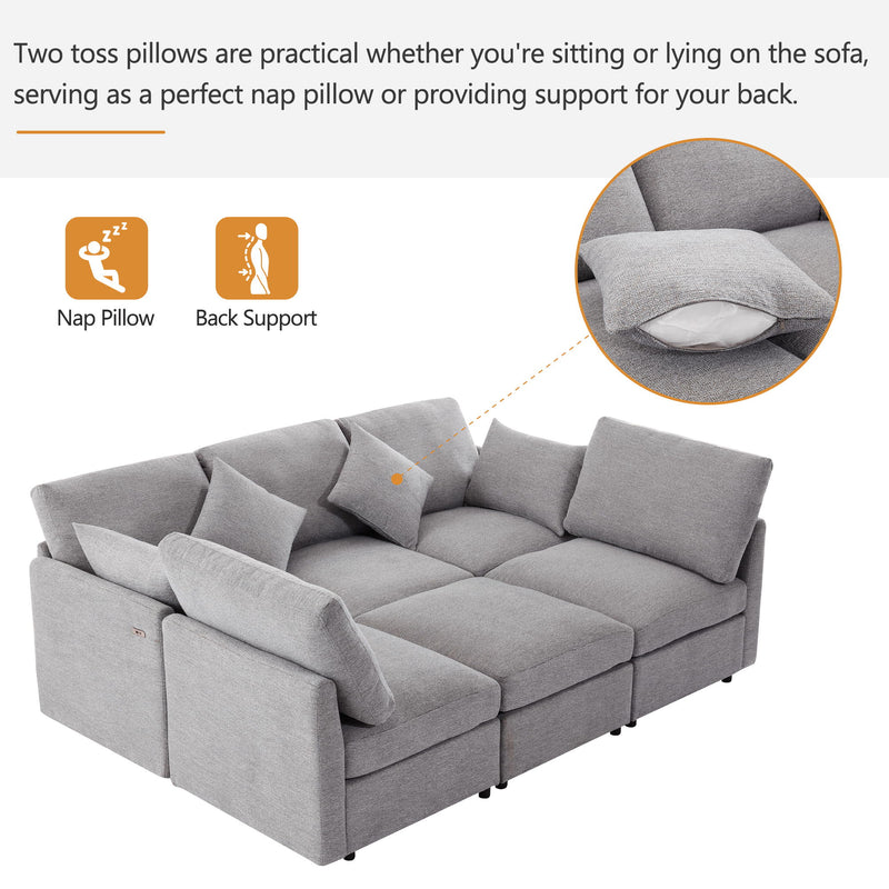 Sectional Sofa Modular Sofa U - Shaped Sofa Couch Sofa Bed L - Shaped Sofa With A Movable Ottoman And Two USB Ports For Living Room