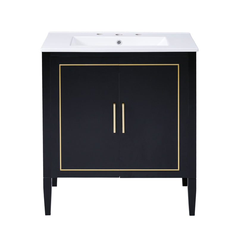 Bathroom Vanity With Ceramic Basin, Soft Close Door, Built-In Hidden Drawer - Black