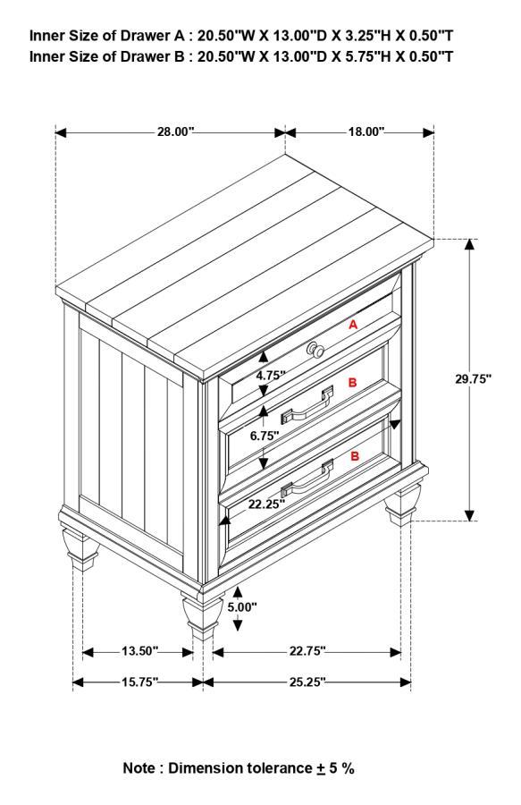 Avenue - 3-Drawer Nightstand