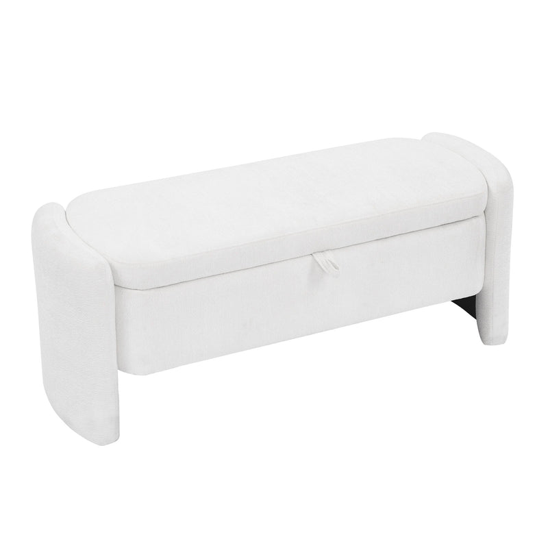 Oval Ottoman Storage Bench Chenille Bench With Large Storage Space For The Living Room, Entryway And Bedroom